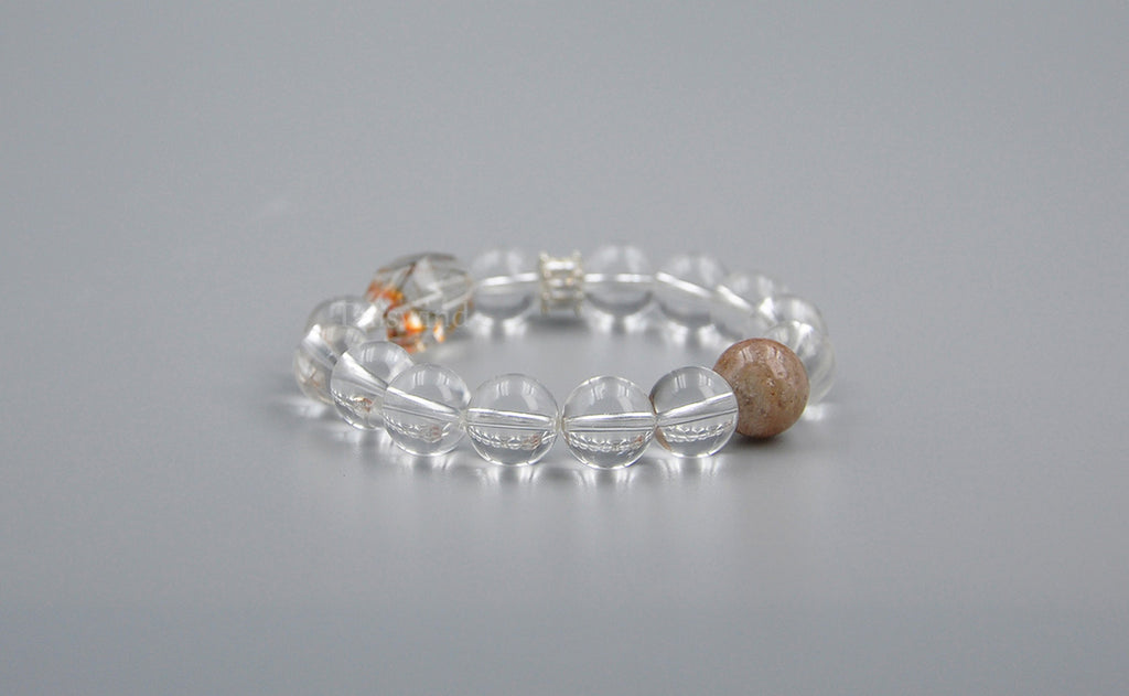 Grounded Light Bracelet – Clear Quartz, Petrified Wood & Rutilated Quartz · Earthy Contrast
