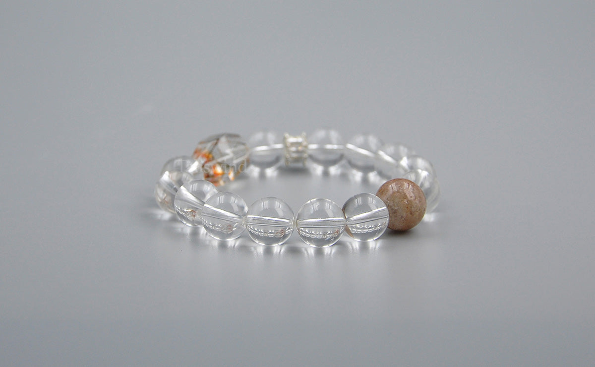 Grounded Light Energy Bracelet – Clear Quartz, Petrified Wood & Rutilated Quartz
