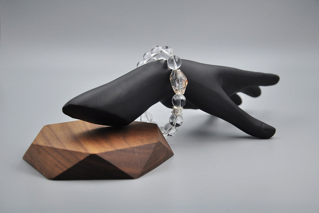 Grounded Light Bracelet – Clear Quartz, Petrified Wood & Rutilated Quartz · Earthy Contrast