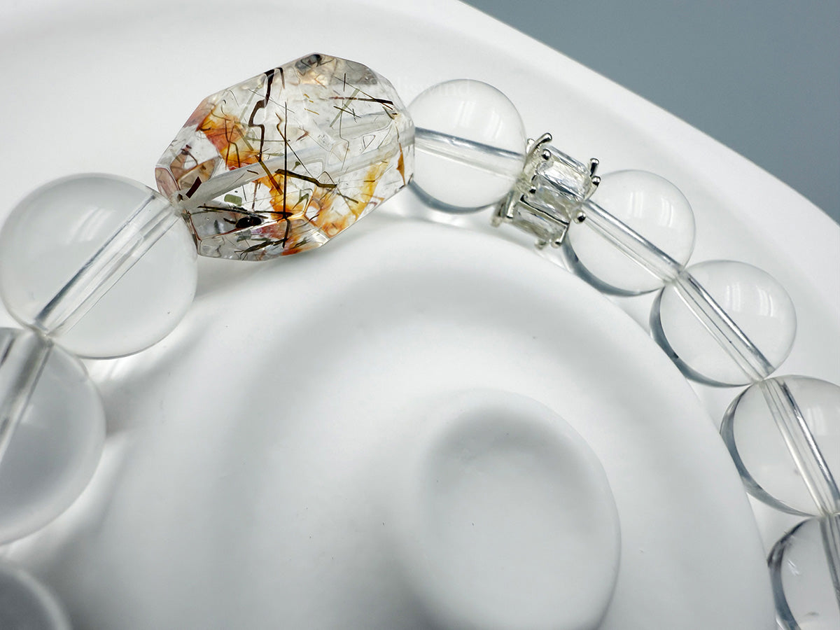 Grounded Light Energy Bracelet – Clear Quartz, Petrified Wood & Rutilated Quartz
