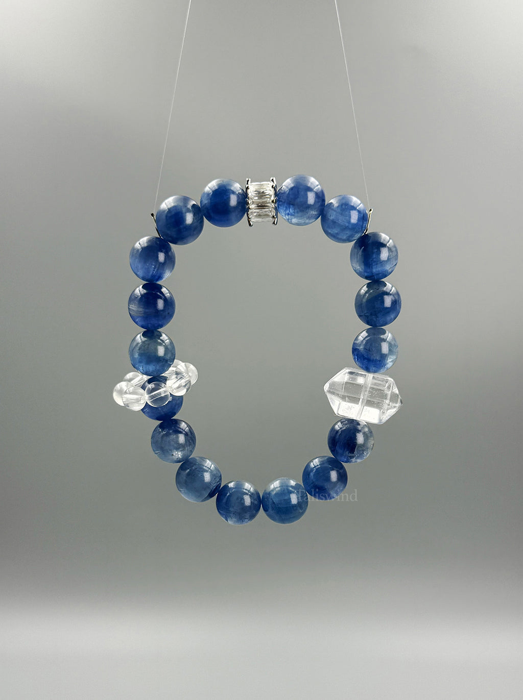 Blue Axis Bracelet – Kyanite with Clear Quartz Ring & Double-Terminated Quartz