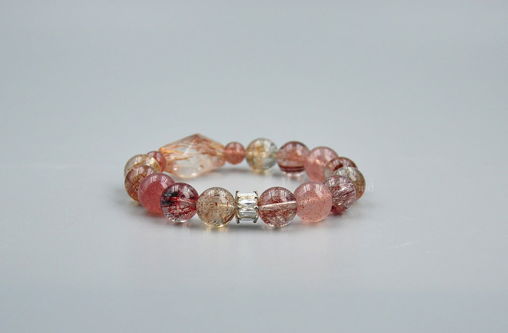 Radiant Weave Bracelet– Red Rutilated Quartz, Super Seven & Strawberry Quartz · Textured Pink & Gold