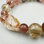 Radiant Weave Bracelet– Red Rutilated Quartz, Super Seven & Strawberry Quartz · Textured Pink & Gold