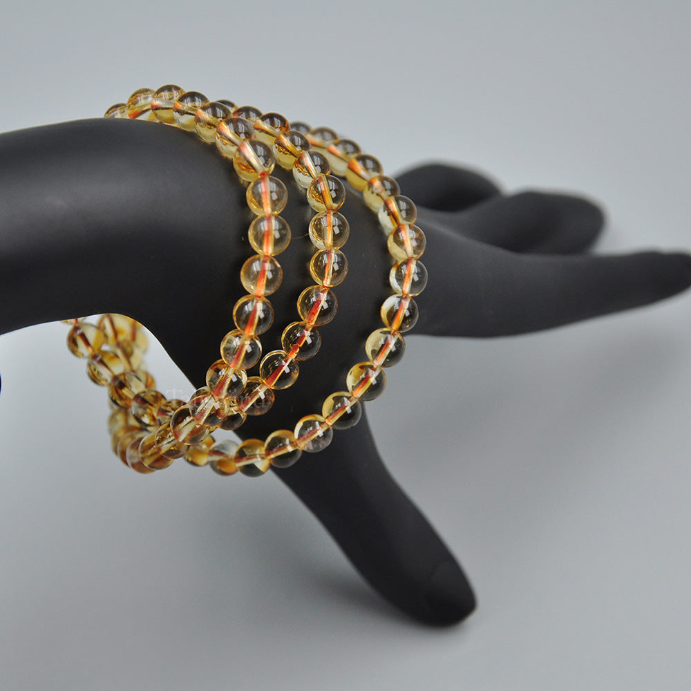 【Best Seller】Triple Wrap Yellow Quartz Bracelet – 6mm Beads for Radiance, Clarity & Abundance