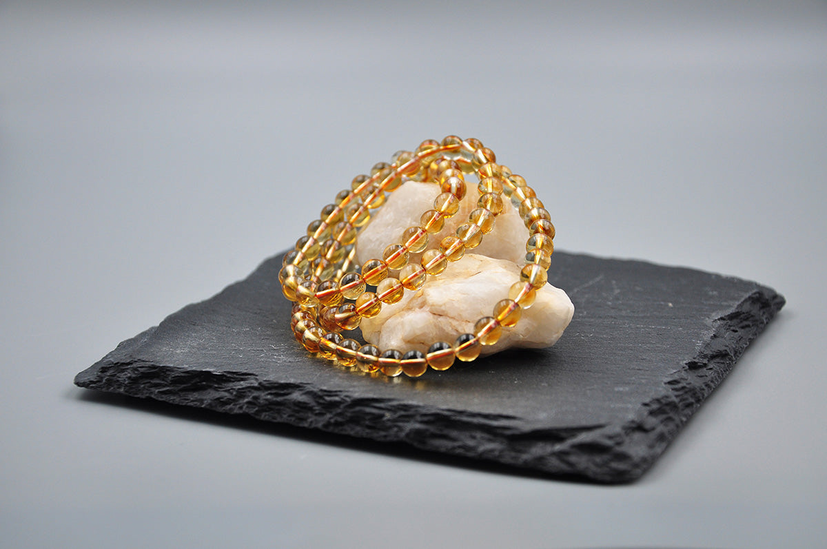 【Best Seller】Triple Wrap Yellow Quartz Bracelet – 6mm Beads for Radiance, Clarity & Abundance
