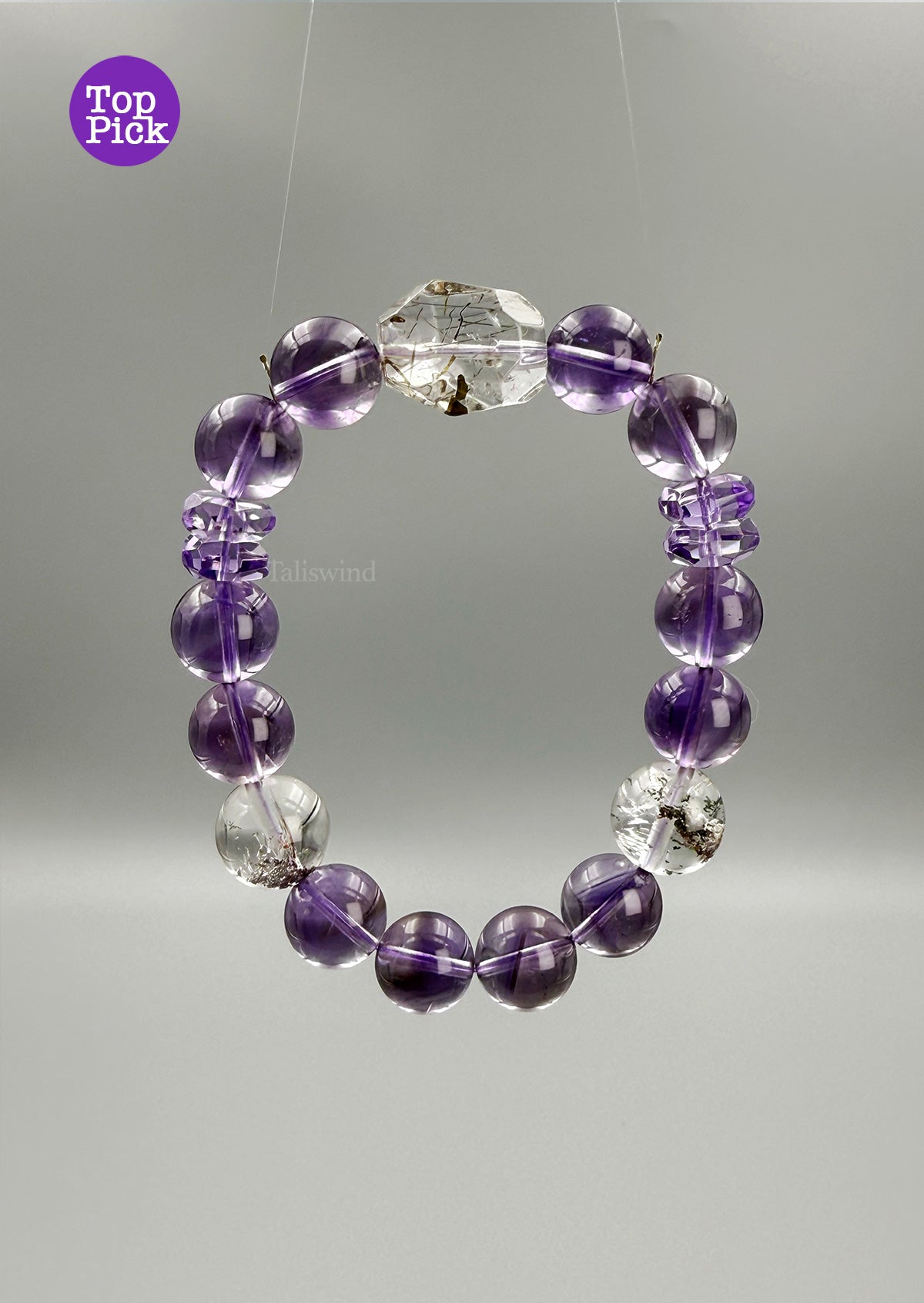 【Top Pick】Mystic Clarity: Chevron Amethyst, Garden Quartz & Rutilated Quartz Bracelet Awaken Your Inner Vision & Grounded Peace