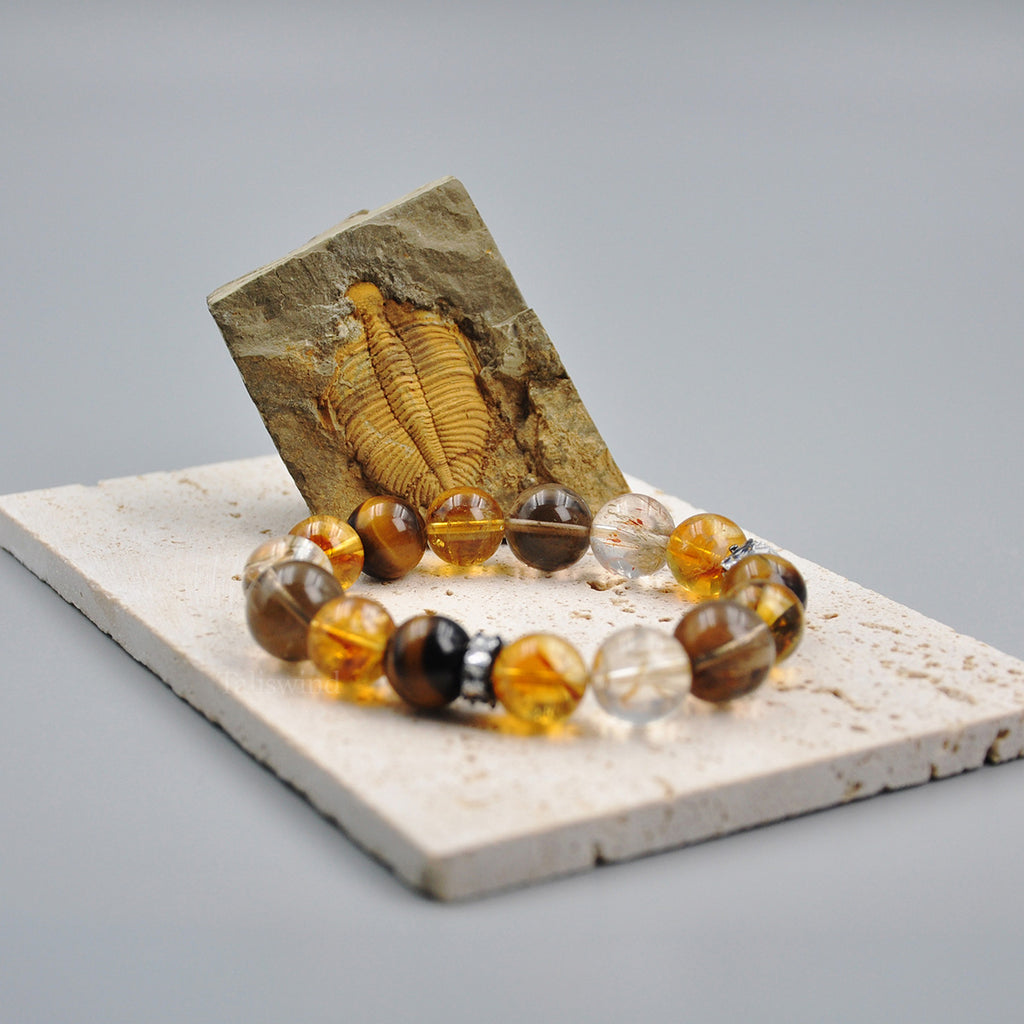 Earthlight Harmony Bracelet – Yellow Quartz, Smoky Quartz, Tiger's Eye & Rutilated Quartz