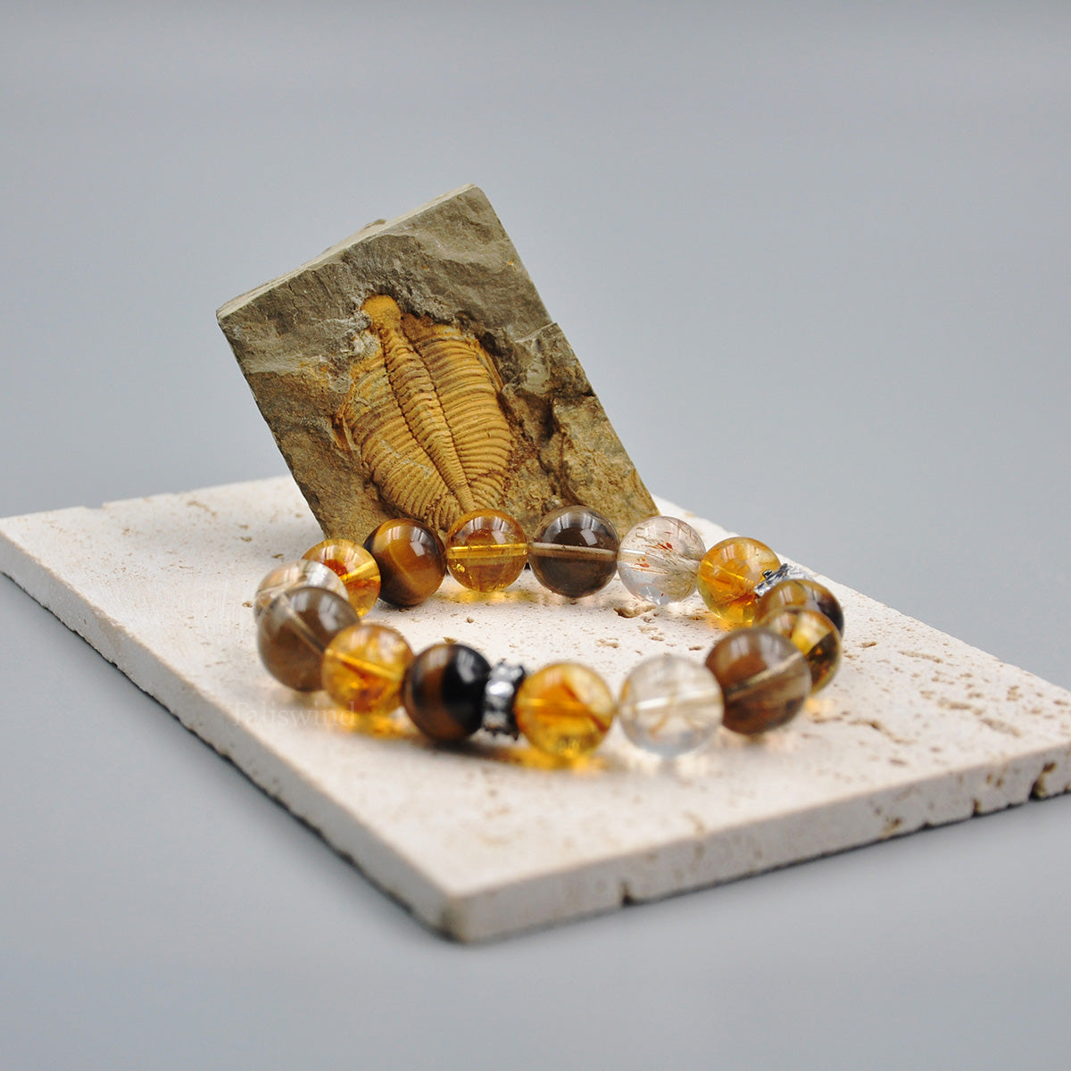 Earthlight Harmony – Yellow Quartz, Smoky Quartz, Tiger's Eye & Rutilated Quartz Power Bracelet