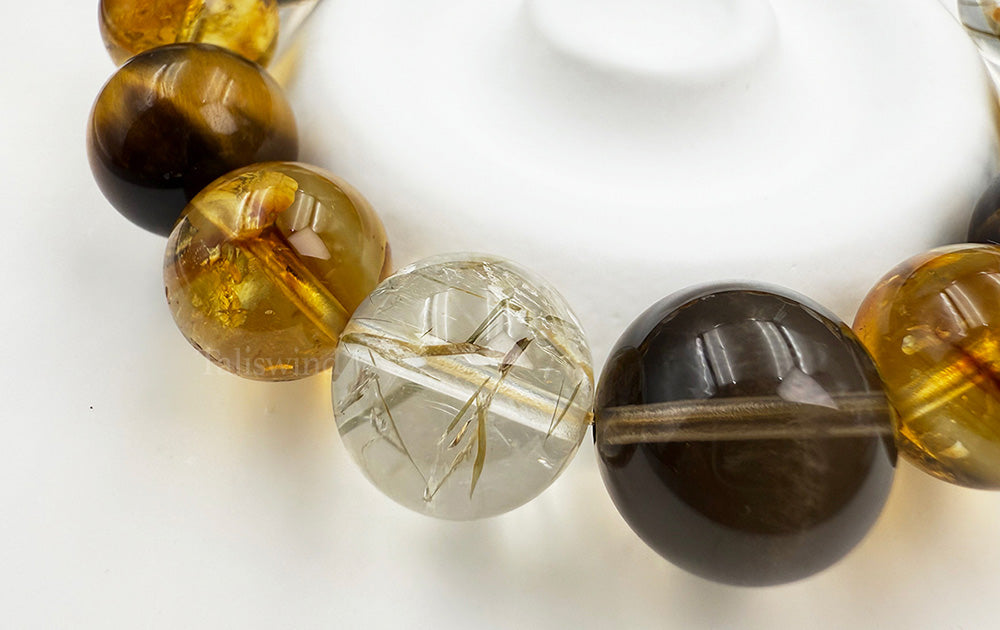 Earthlight Harmony – Yellow Quartz, Smoky Quartz, Tiger's Eye & Rutilated Quartz Power Bracelet