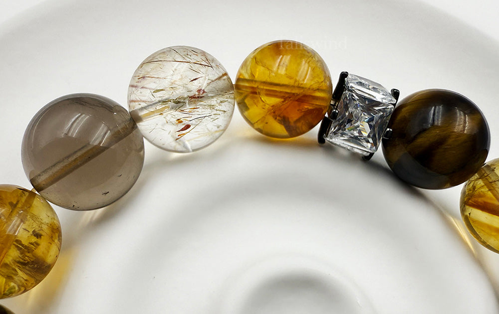 Earthlight Harmony – Yellow Quartz, Smoky Quartz, Tiger's Eye & Rutilated Quartz Power Bracelet