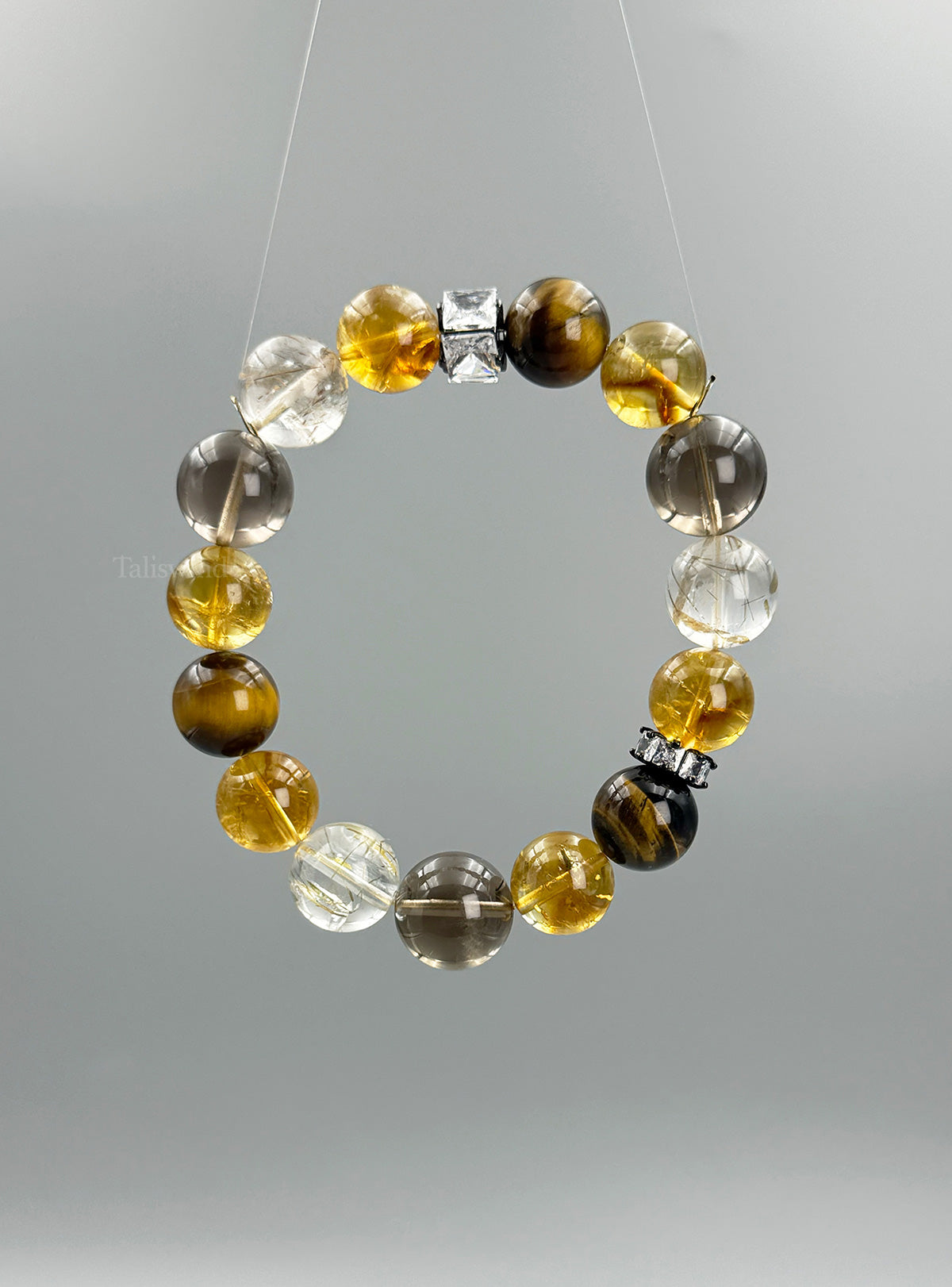 Earthlight Harmony – Yellow Quartz, Smoky Quartz, Tiger's Eye & Rutilated Quartz Power Bracelet