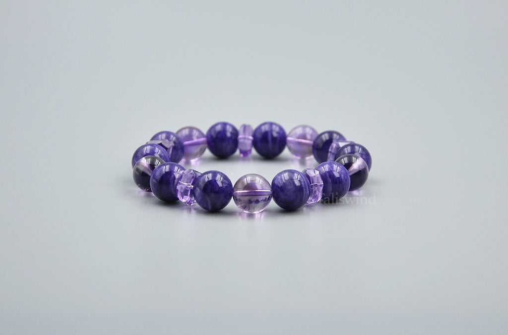 Violet Duality Bracelet – Charoite & Chevron Amethyst · Layered Purple Design