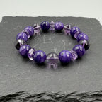 Violet Duality Bracelet – Charoite & Chevron Amethyst · Layered Purple Design