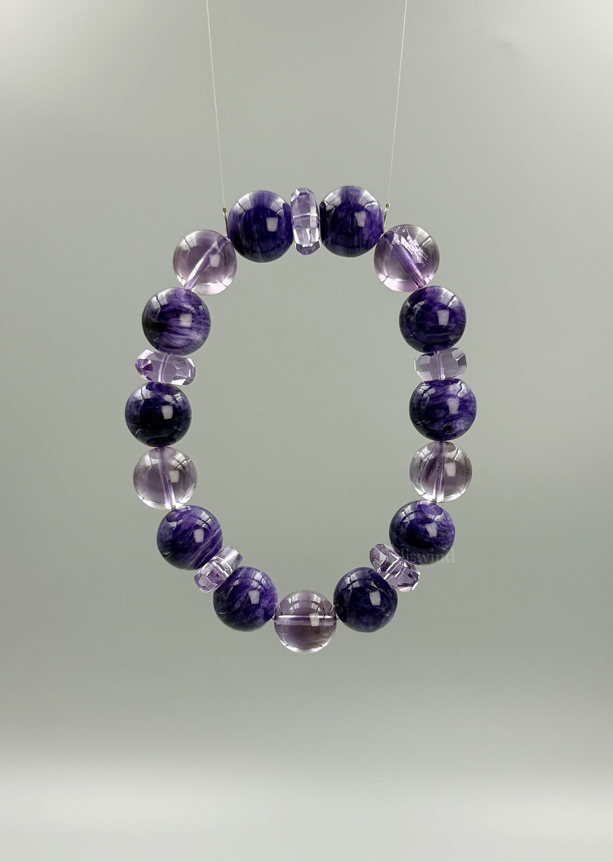 Divine Duality: Charoite & Chevron Amethyst Energy Bracelet Healing Harmony with Crown Chakra Alignment
