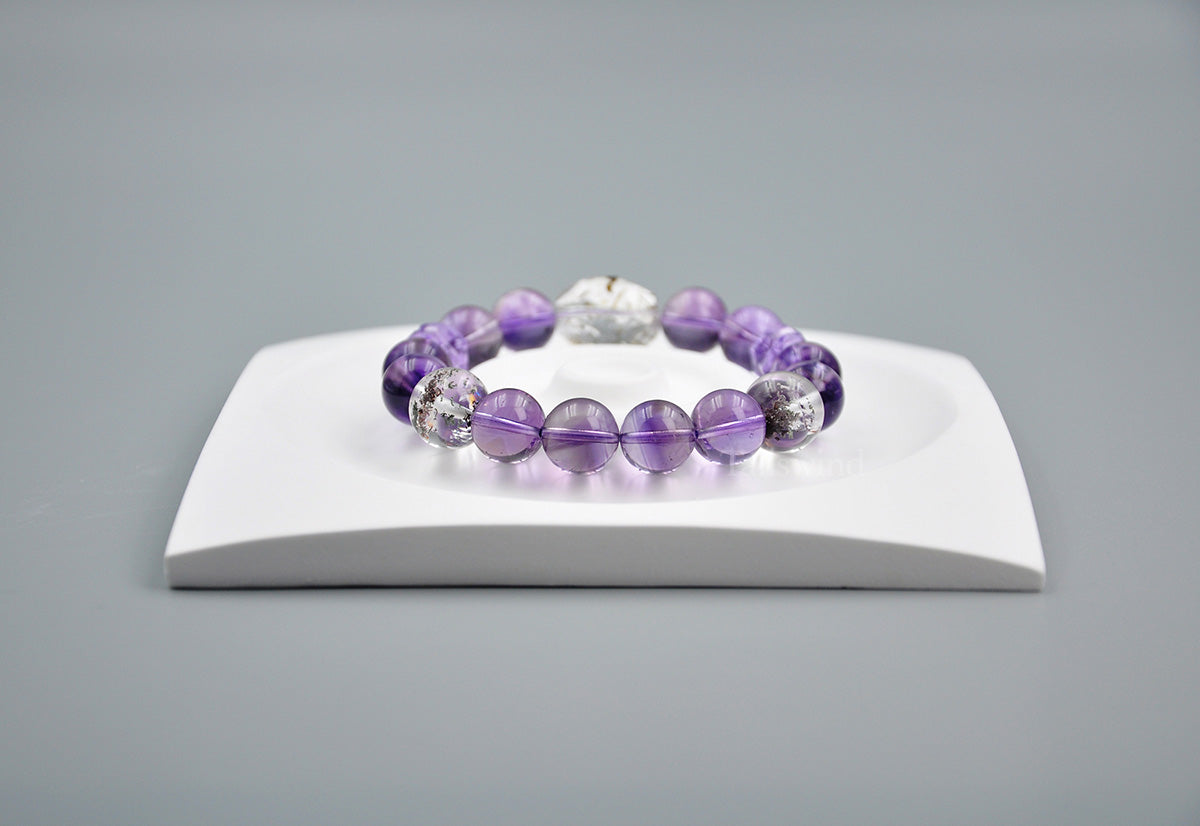 【Top Pick】Mystic Clarity: Chevron Amethyst, Garden Quartz & Rutilated Quartz Bracelet Awaken Your Inner Vision & Grounded Peace