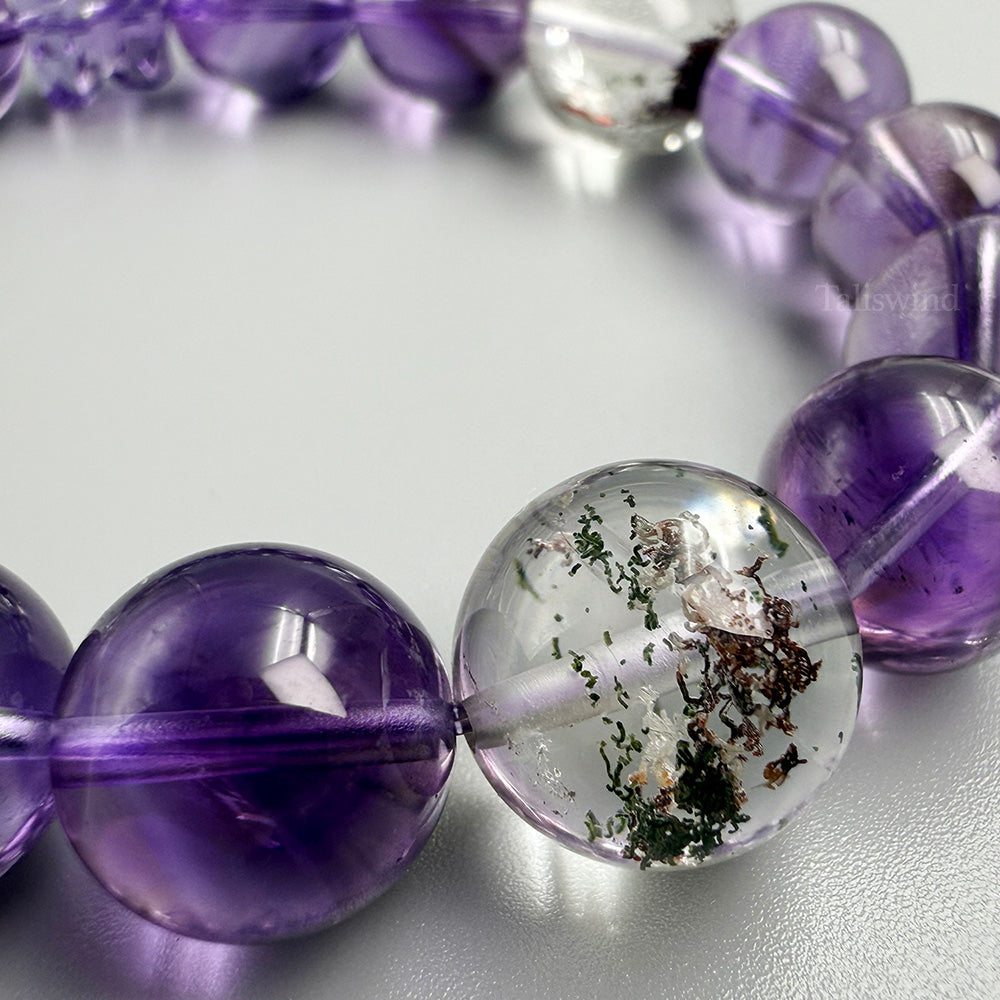 Mystic Clarity Bracelet – Chevron Amethyst, Garden Quartz & Rutilated Quartz · Purple & Green Palette