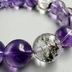 Mystic Clarity Bracelet – Chevron Amethyst, Garden Quartz & Rutilated Quartz · Purple & Green Palette