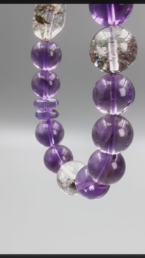 【Top Pick】Mystic Clarity: Chevron Amethyst, Garden Quartz & Rutilated Quartz Bracelet Awaken Your Inner Vision & Grounded Peace